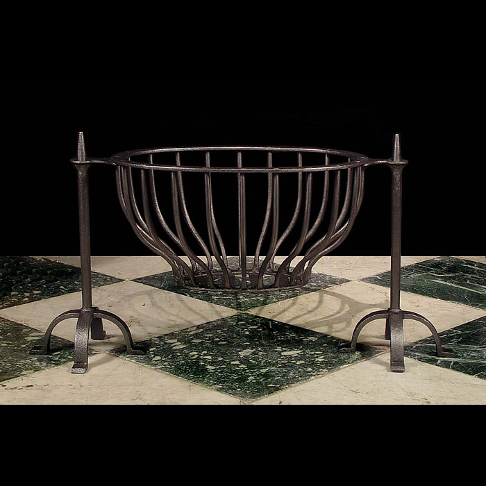 A Wrought Iron Victorian Oval Fire Basket