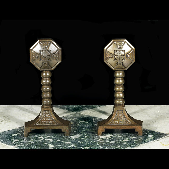 Arts & Crafts Pair of Brass Fire Tool Rests