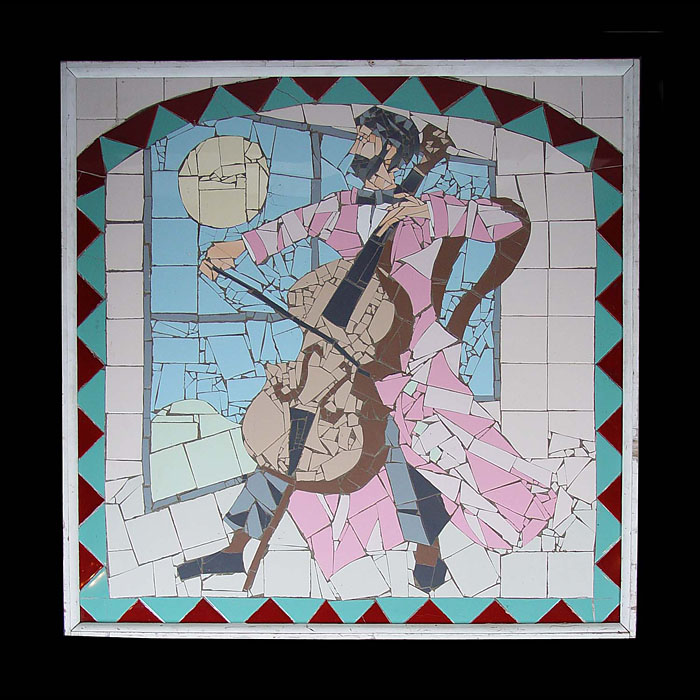 A large mosaic of a musician playing to the moon    