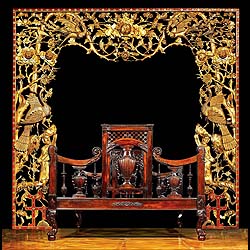 Large carved giltwood and red lacquer antique Chinese screen