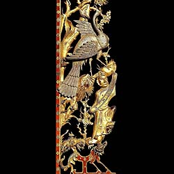 Large carved giltwood and red lacquer antique Chinese screen
