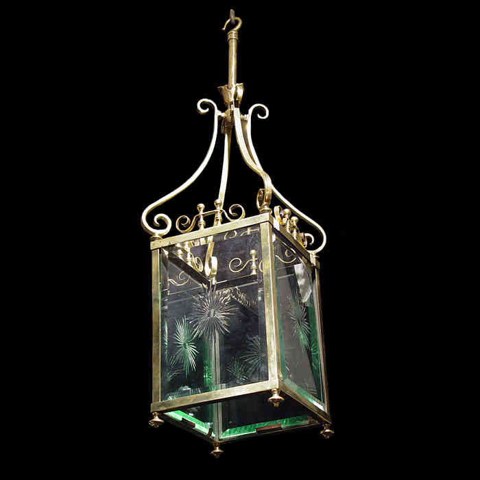 A Victorian Glass Panelled Brass Lantern
