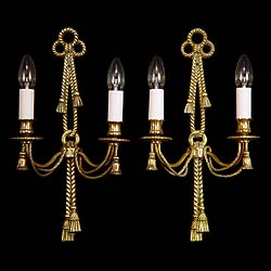 Antique English Regency roped Wall Lights with Bellflowers
