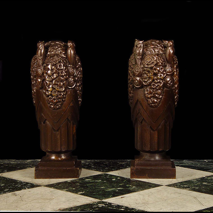 An Art Deco pair of large bronze urn pier finials    