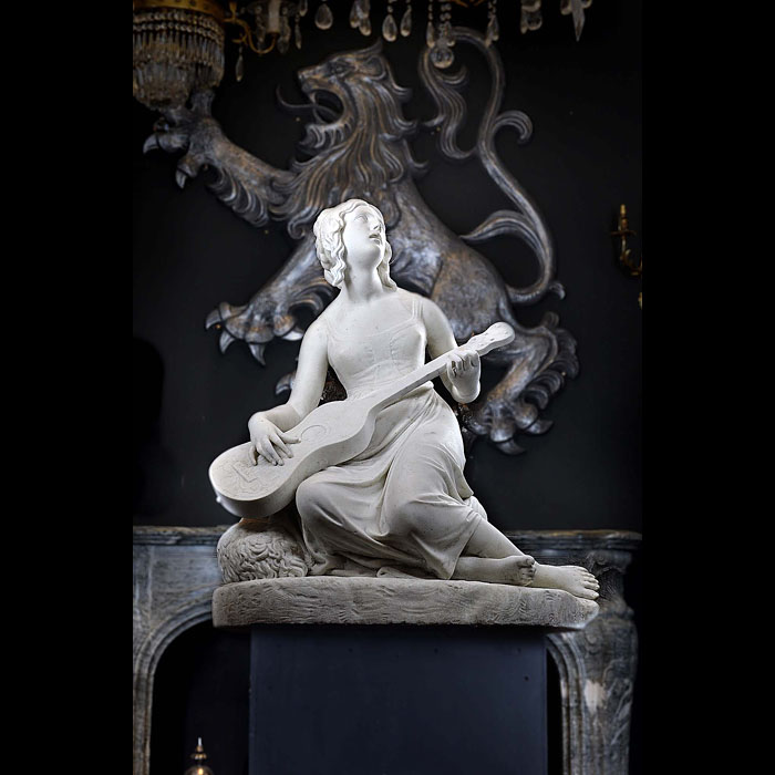 Marble Statue of a maiden musician and dog 
