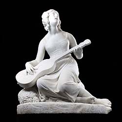 Marble Statue of a maiden musician and dog 
