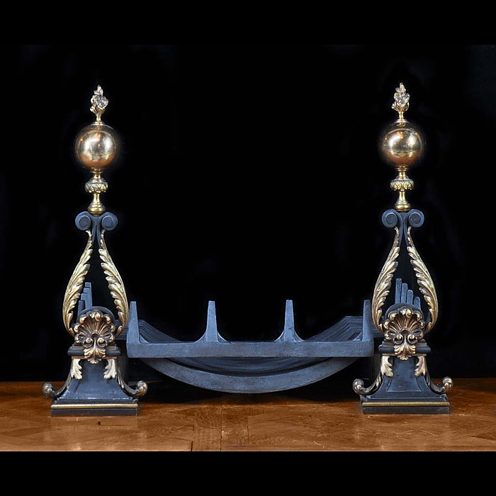 Antique Pair of French Baroque manner Bronze Andirons
