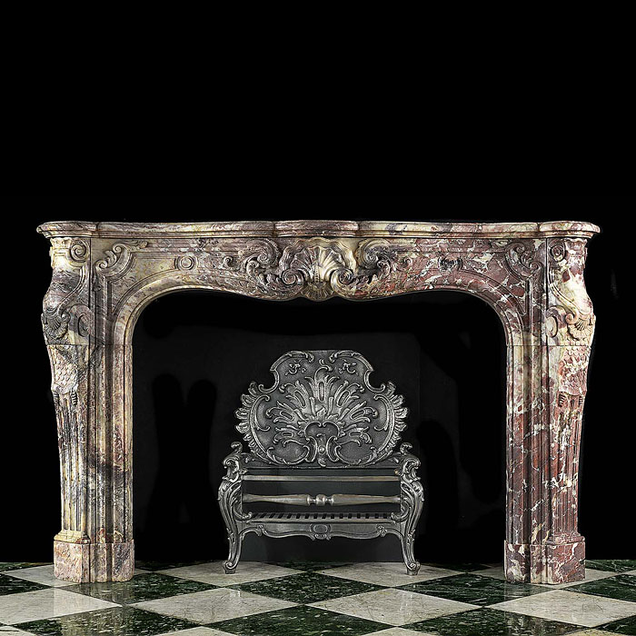 A Rare French Rococo Fior Di Pesco Apuano Marble Fireplace Surround


