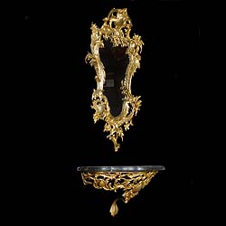 Antique Girandole Brass Mirror in a Louis XV Rococo maner, with Matching Console Table

