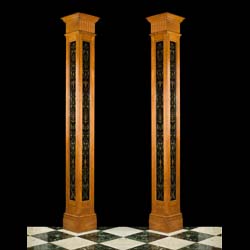 A Pair of Tall Oak & Painted Slate Pillars
