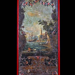 A set of five 18th century embossed and painted antique leather panels 