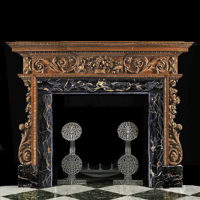 Antique Pine and Limewood Carved English Chimneypiece in the Georgian style 


