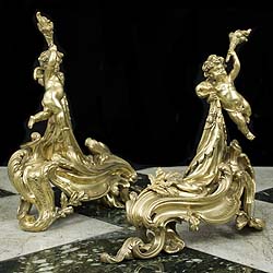 An Antique pair of Rococo style brass Chenets/Fire Dogs 