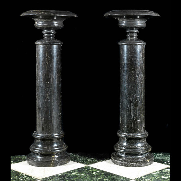  Antique Black Marble Columns with top Classical style Urns
