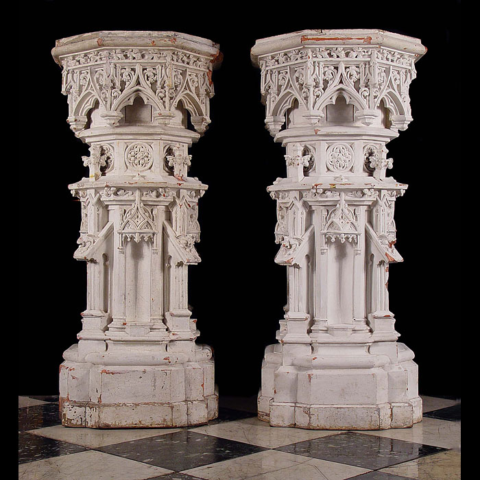  Antique Neo Gothic manner Terracotta Pedestals, Victorian
