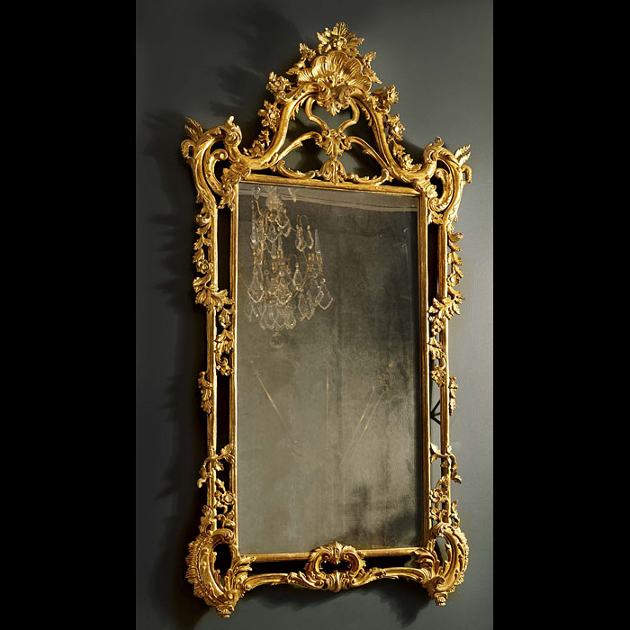 Antique English Rococo manner Giltwood Overmantle Mirror
