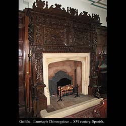 Antique Massive carved Oak Jacobean Fireplace with Overmantle
