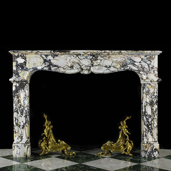 Antique Rococo Louis XV Breche Violette Marble Fireplace Mantel


