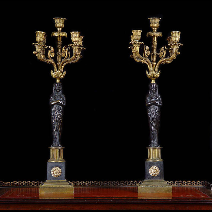 Antique Bronze Candelabra with Five Branches in an Egyptian Revival style
