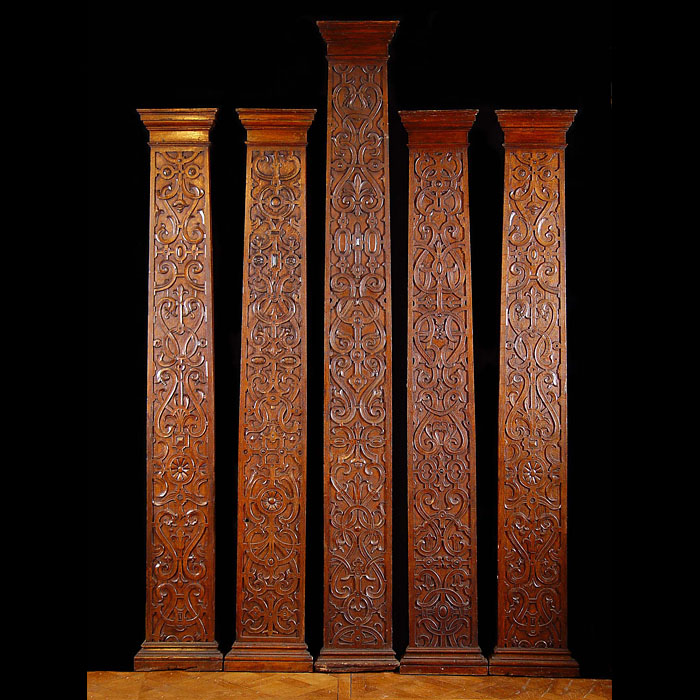 A Set of Eight Jacobean Style Oak Pilasters
