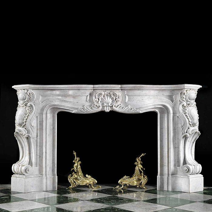 Antique Rococo veined Marble imposing French Cheminee
