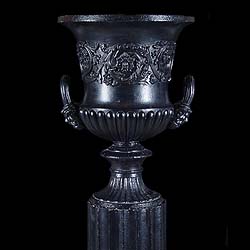  Antique Victorian Campana Urn on a Fluted Columnal Plinth in Cast Iron
