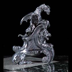  Grand pair of silvered bronze dragon chenet  