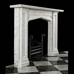 Antique Gothic Revival fireplace in Victorian white Pencil Statuary Marble
