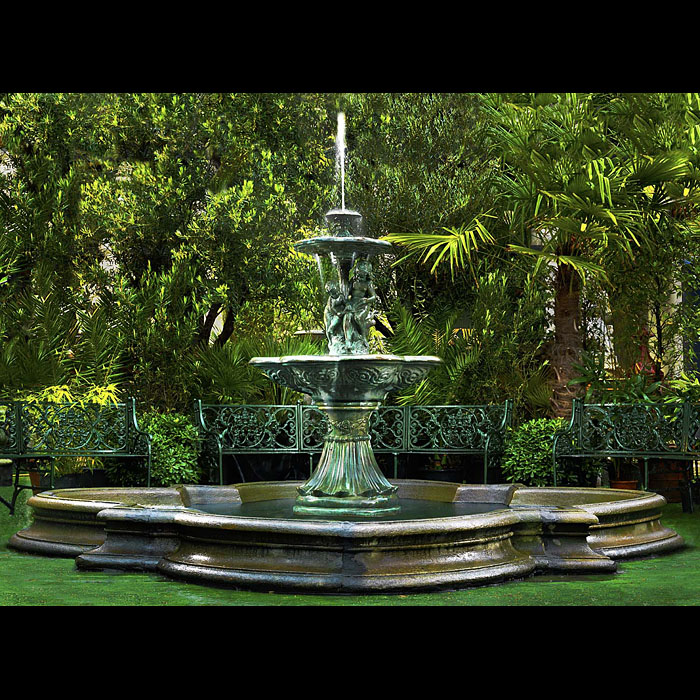 Italian Baroque style three tier bronze fountain     