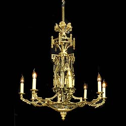 Antique Victorian ornate Brass Electric Chandelier in a Neo Gothic style 
