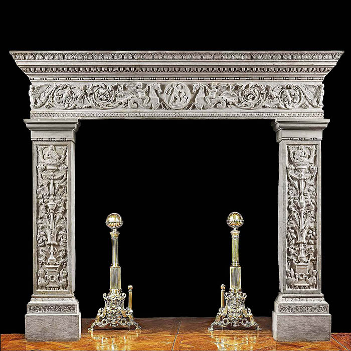 A large 18th century Istrian marble Italian Renaissance fireplace mantel
