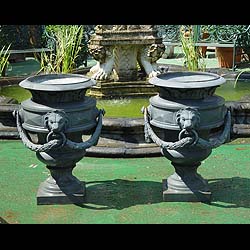 A pair of Roman style French cast iron garden urns    