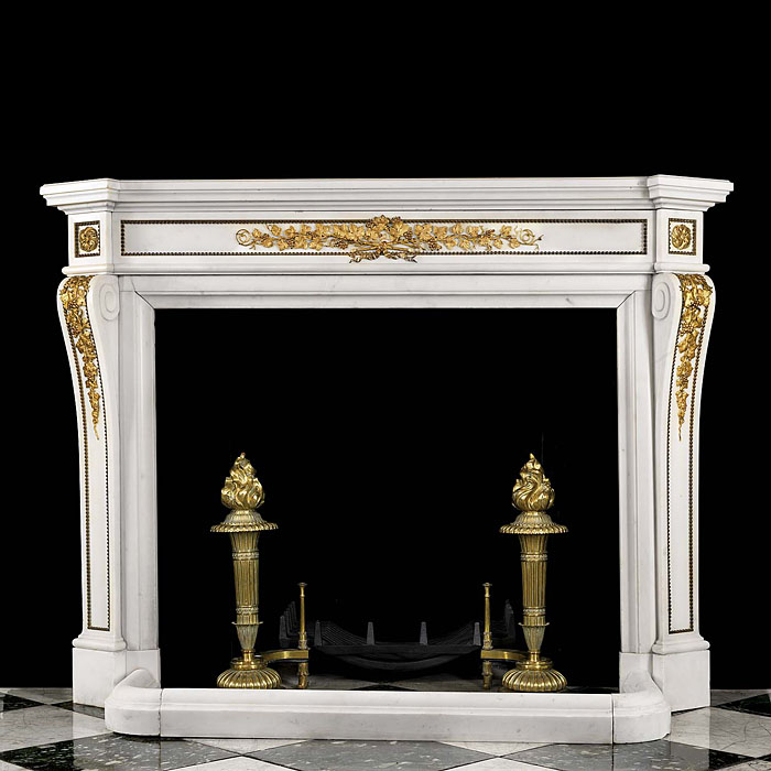 Antique Gilt Bronze and White Marble Louis XVI fireplace
