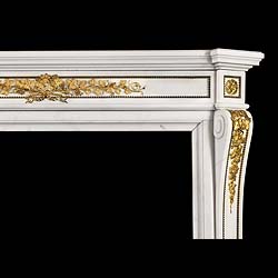 Antique Gilt Bronze and White Marble Louis XVI fireplace
