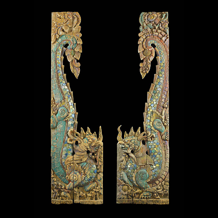  Antique Pair of Oriental and Exotic Dragon Architectural Elements
