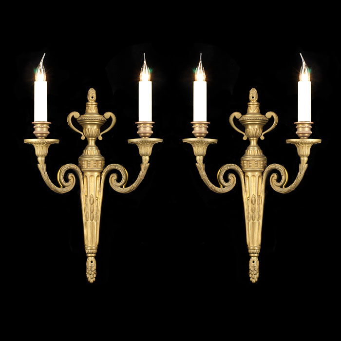 A Pair of Louis XVI Style Brass Wall Lights
