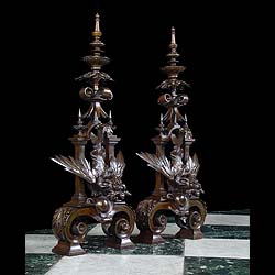  Baroque  style large bronze pair of andirons  