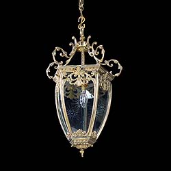 Antique Lantern in Gilt Brass with ornate Windows in Glass
