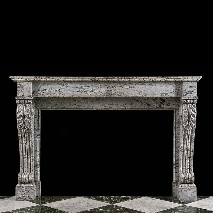 An French Louis XVI antique Bardiglio Marble fireplace  
