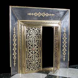 Antique Register Grate with ornate Gilt Brass doors with floral Decoration
