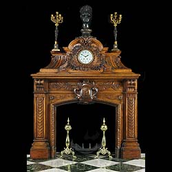 French Baroque carved oak antique fireplace and overmantel    