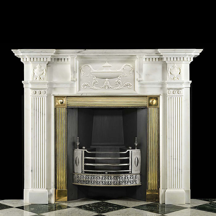 Antique Georgian carved Statuary Marble fireplace with fluted pilasters
