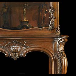 Antique Louis XV Walnut Cheminee with Mirror and Painting Overmantel 


