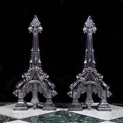 High Gothic style large pair of burnished andirons    