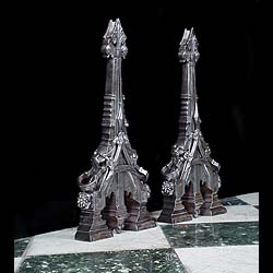 High Gothic style large pair of burnished andirons    