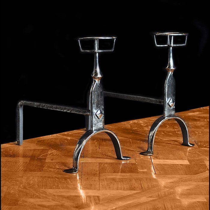 A pair of Antique burnished iron Andirons