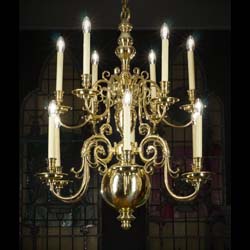 A 20th century 12 branch brass Baroque style chandelier