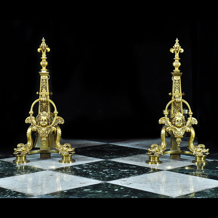 Baroque Style Gilt Bronze Antique Andirons