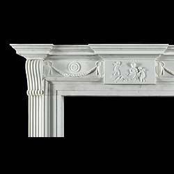 Antique Late English Georgian Manner White Marble Chimneypiece 
