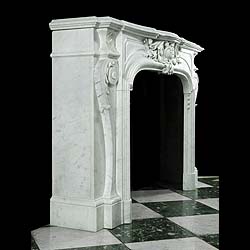 A very fine antique Rococo style Carrara white marble fireplace surround 